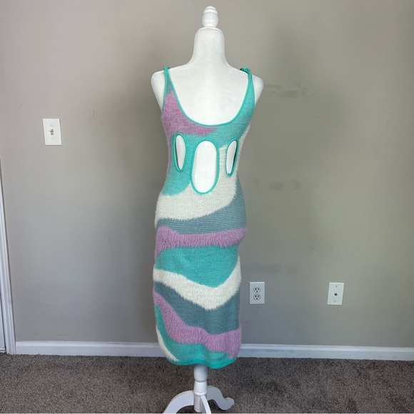 INTERDEE FITTED SWIRL PRINT MIDI DRESS OPEN BACK SIZE SMALL - Picture 12 of 13